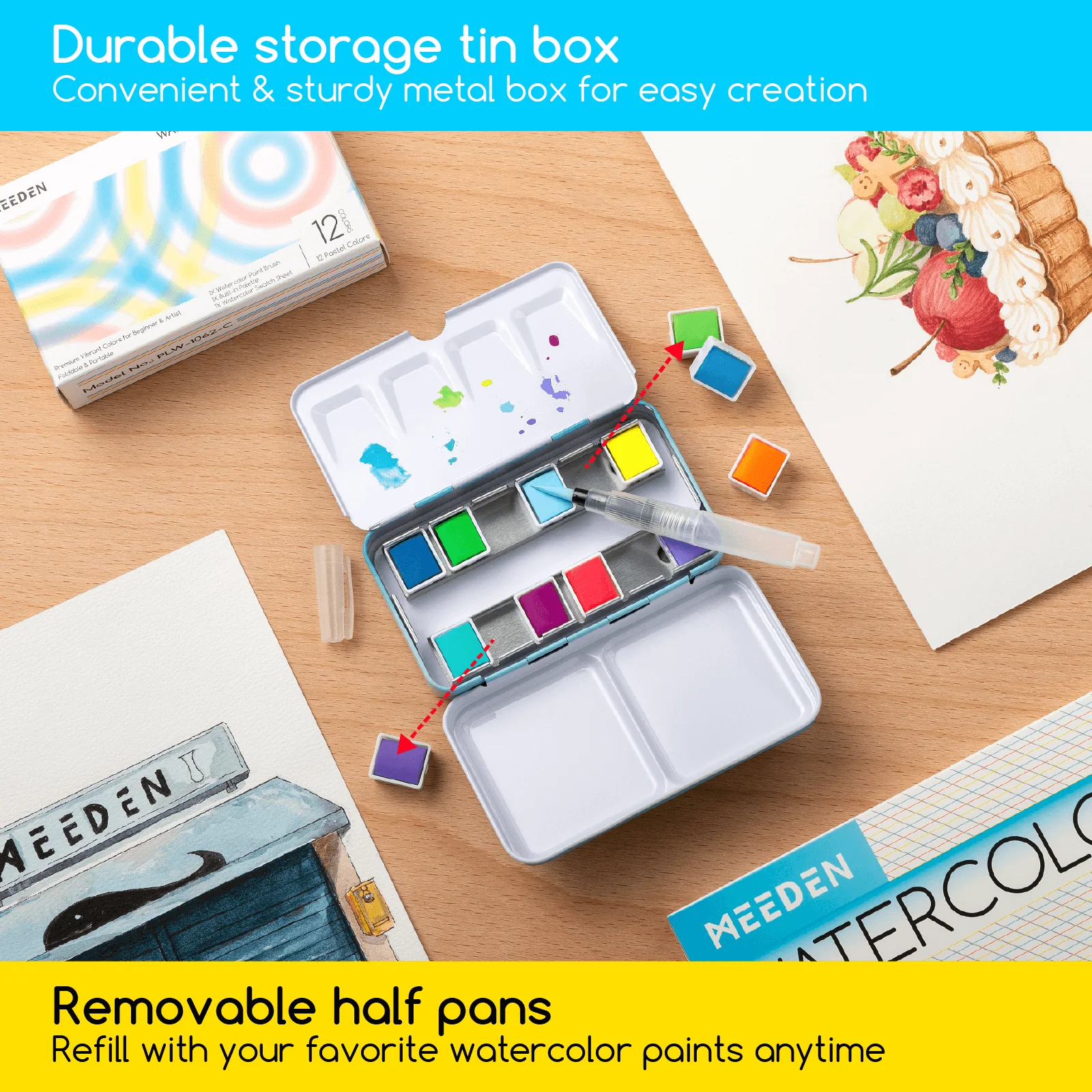 Boite voyage peinture Aquarelle 12 couleurs pastel noumea-2