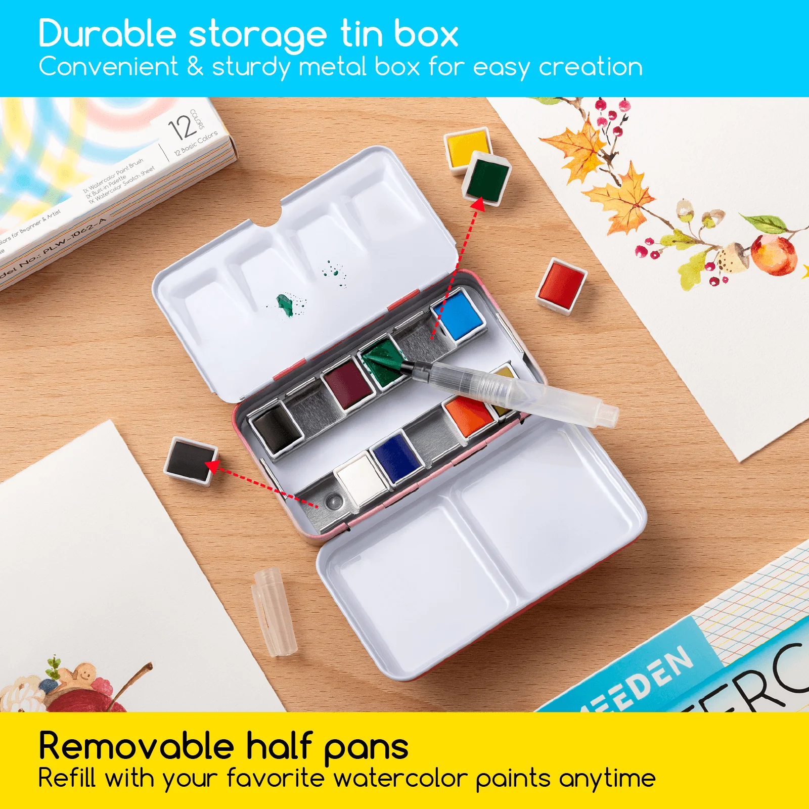 Boite voyage peinture Aquarelle 12 couleurs pastel noumea-4